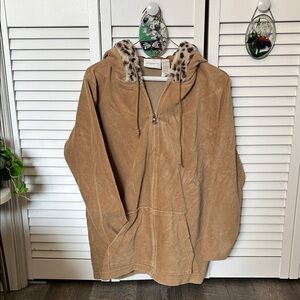 Liz Claiborne Tan Hooded Jacket with Leopard Trim
